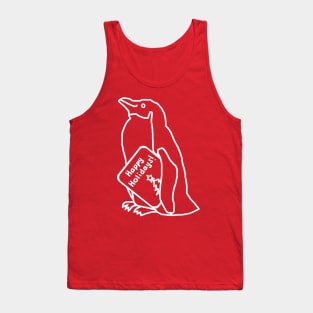 White Line Drawing Cute Christmas Penguin says Happy Holidays Tank Top